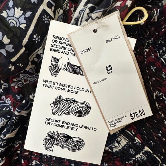 NWT Philosophy Bohemian Strapless Smocked Midi Dress Red & Blue Flowy Cottage SM - Picture 7 of 8